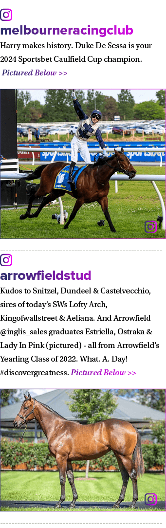 ￼ melbourneracingclub Harry makes history. Duke De Sessa is your 2024 Sportsbet Caulfield Cup champion. Pictured Belo...
