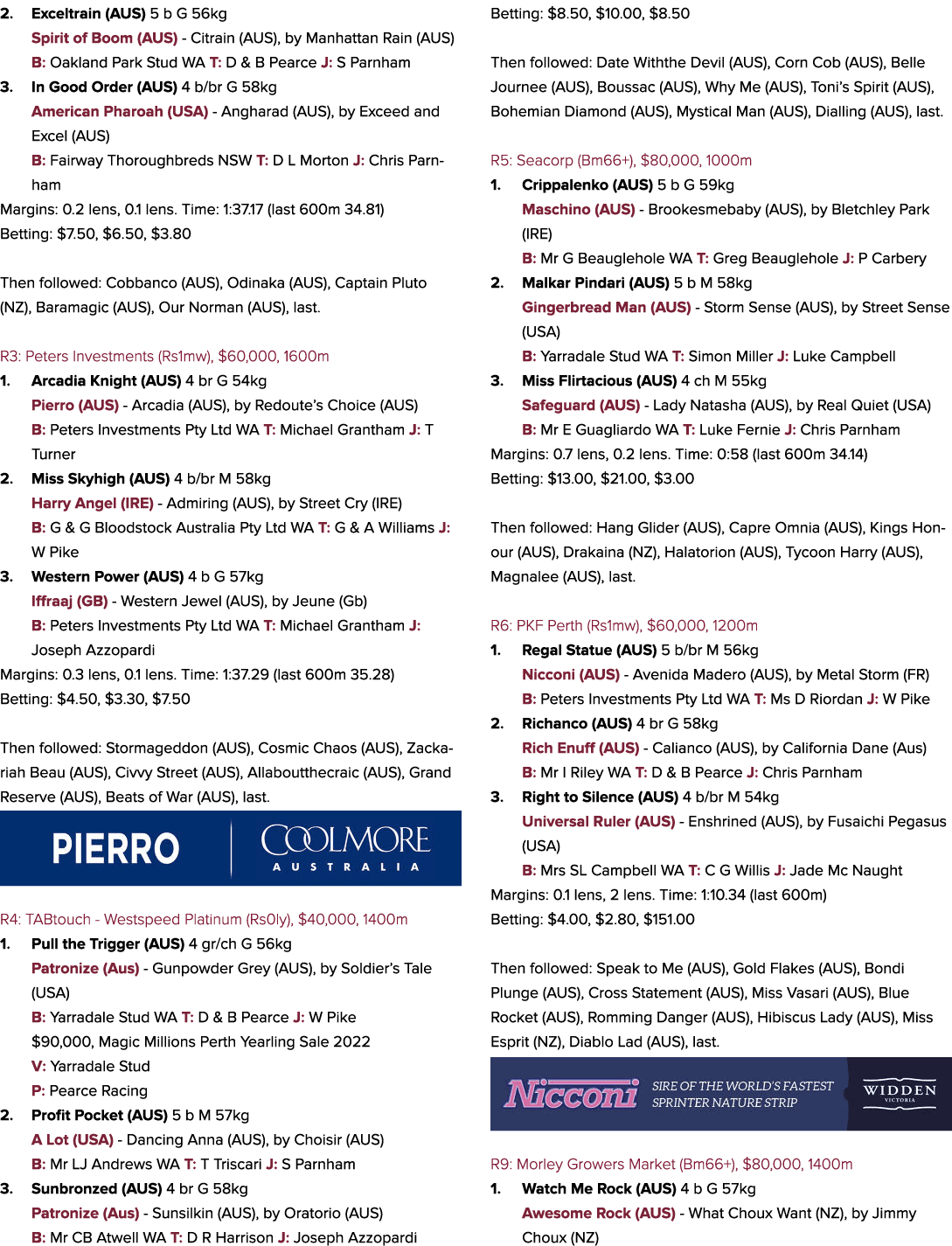 2. Exceltrain (AUS) 5 b G 56kg Spirit of Boom (AUS) Citrain (AUS), by Manhattan Rain (AUS) B: Oakland Park Stud WA T:...