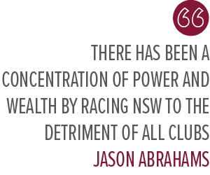 there has been a concentration of power and wealth by Racing NSW to the detriment of all clubs Jason Abraham