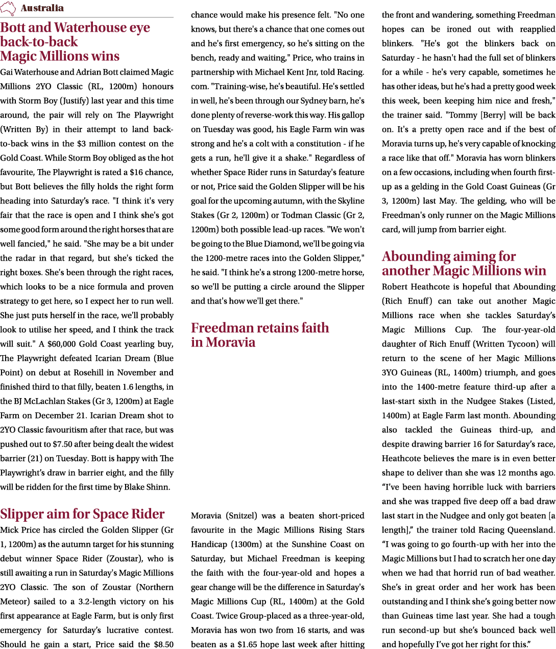 ￼ Bott and Waterhouse eye back to back Magic Millions wins Gai Waterhouse and Adrian Bott claimed Magic Millions 2YO ...