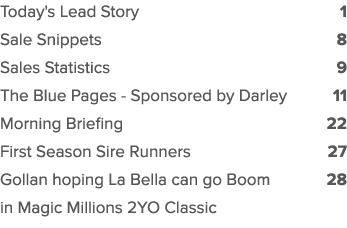 Today's Lead Story 1 Sale Snippets 8 Sales Statistics 9 The Blue Pages Sponsored by Darley 11 Morning Briefing 22 Fir...