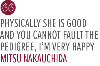 Physically she is good and you cannot fault the pedigree, I’m very happy Mitsu Nakauchid