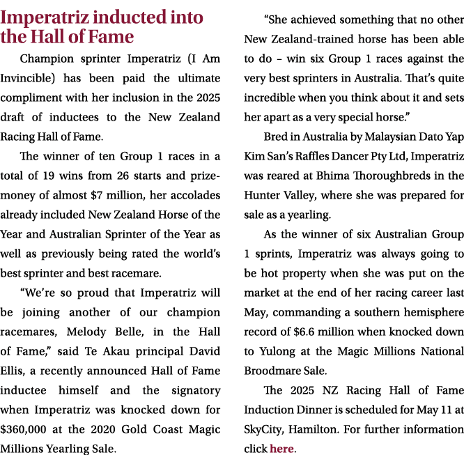 Imperatriz inducted into the Hall of Fame Champion sprinter Imperatriz (I Am Invincible) has been paid the ultimate c...