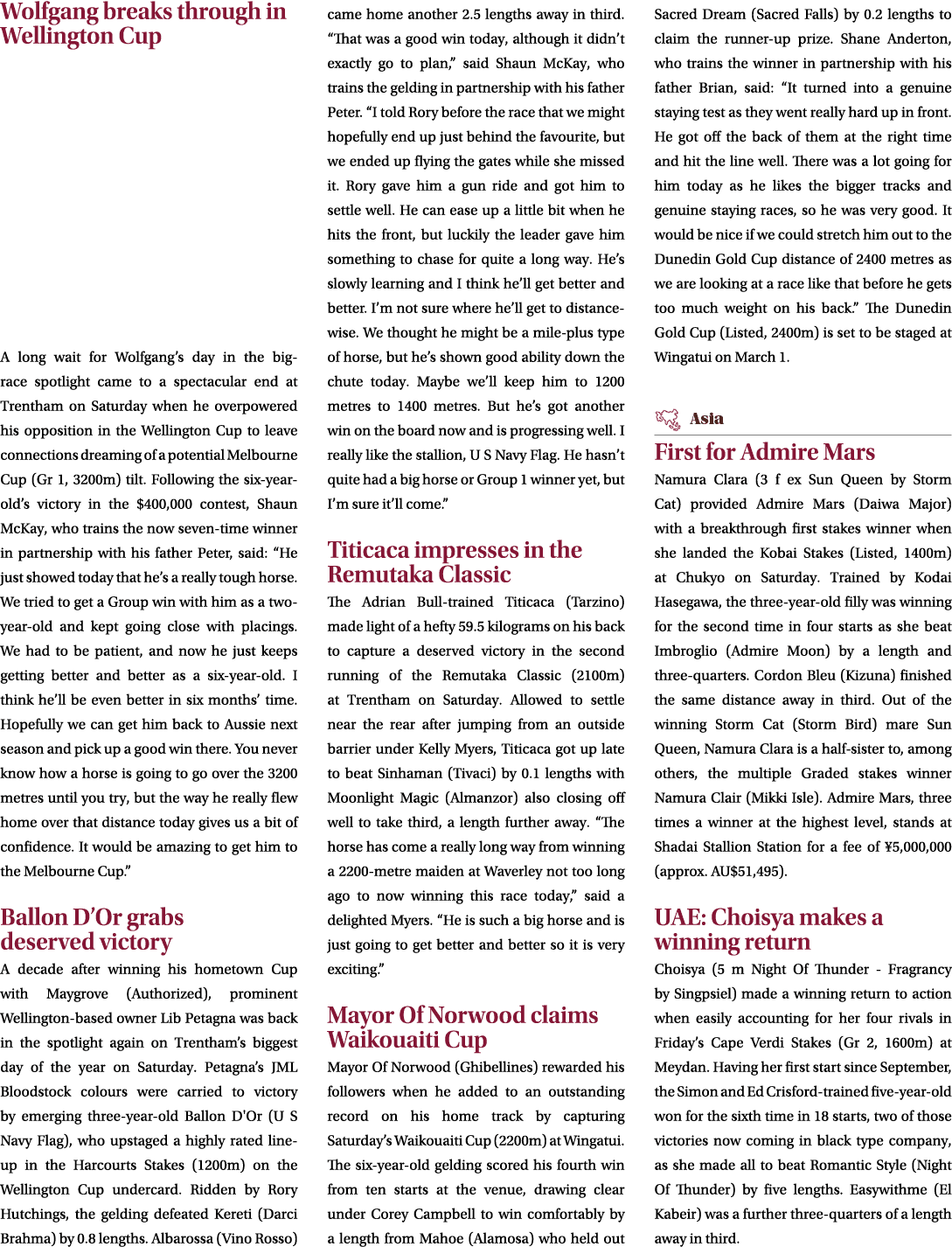 Wolfgang breaks through in Wellington Cup A long wait for Wolfgang’s day in the big race spotlight came to a spectacu...