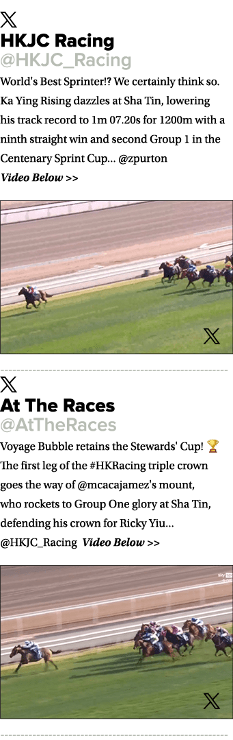 ￼ HKJC Racing @HKJC_Racing World's Best Sprinter!? We certainly think so. Ka Ying Rising dazzles at Sha Tin, lowering...