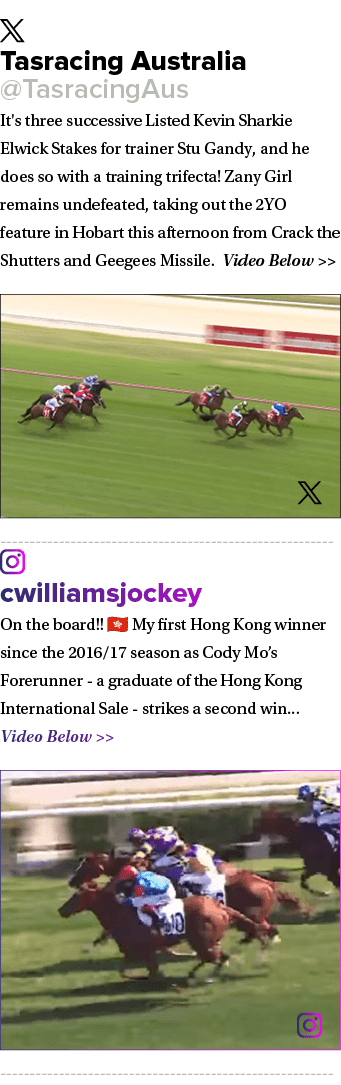 ￼ Tasracing Australia @TasracingAus It's three successive Listed Kevin Sharkie Elwick Stakes for trainer Stu Gandy, a...