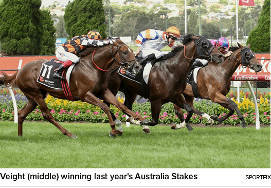 Veight (middle) winning last year's Australia Stakes sportpi