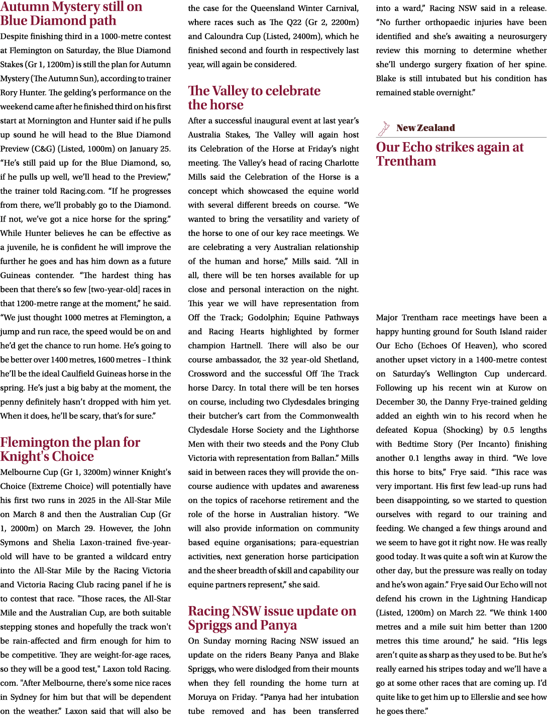 Autumn Mystery still on Blue Diamond path Despite finishing third in a 1000 metre contest at Flemington on Saturday, ...