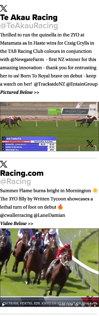 ￼ Te Akau Racing @TeAkauRacing Thrilled to run the quinella in the 2YO at Matamata as In Haste wins for Craig Grylls ...