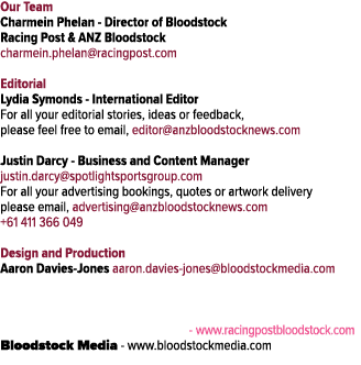 Our Team Charmein Phelan Director of Bloodstock Racing Post & ANZ Bloodstock charmein.phelan@racingpost.com Editorial...
