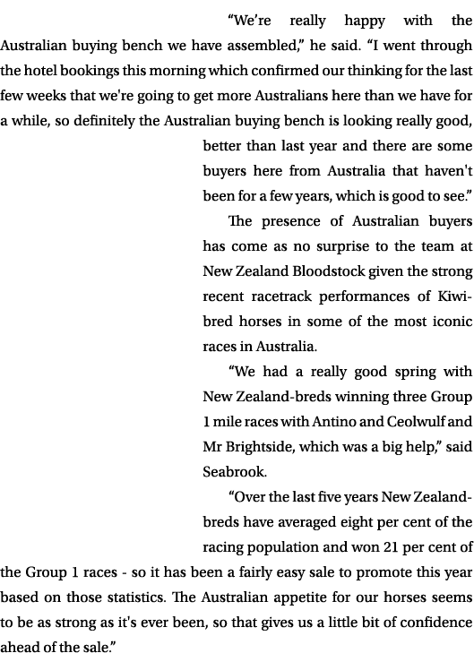 “We’re really happy with the Australian buying bench we have assembled,” he said. “I went through the hotel bookings ...