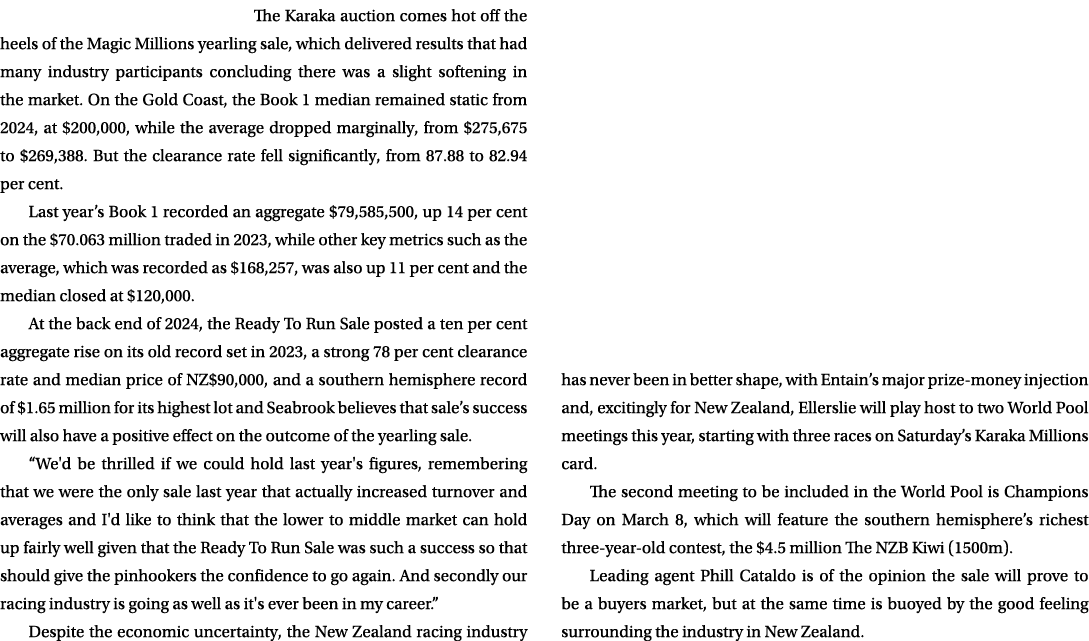 The Karaka auction comes hot off the heels of the Magic Millions yearling sale, which delivered results that had many...