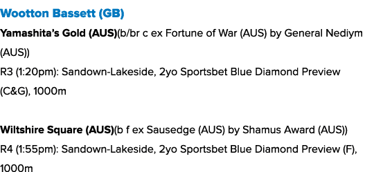 Wootton Bassett (GB) Yamashita’s Gold (AUS)(b/br c ex Fortune of War (AUS) by General Nediym (AUS)) R3 (1:20pm): Sand...