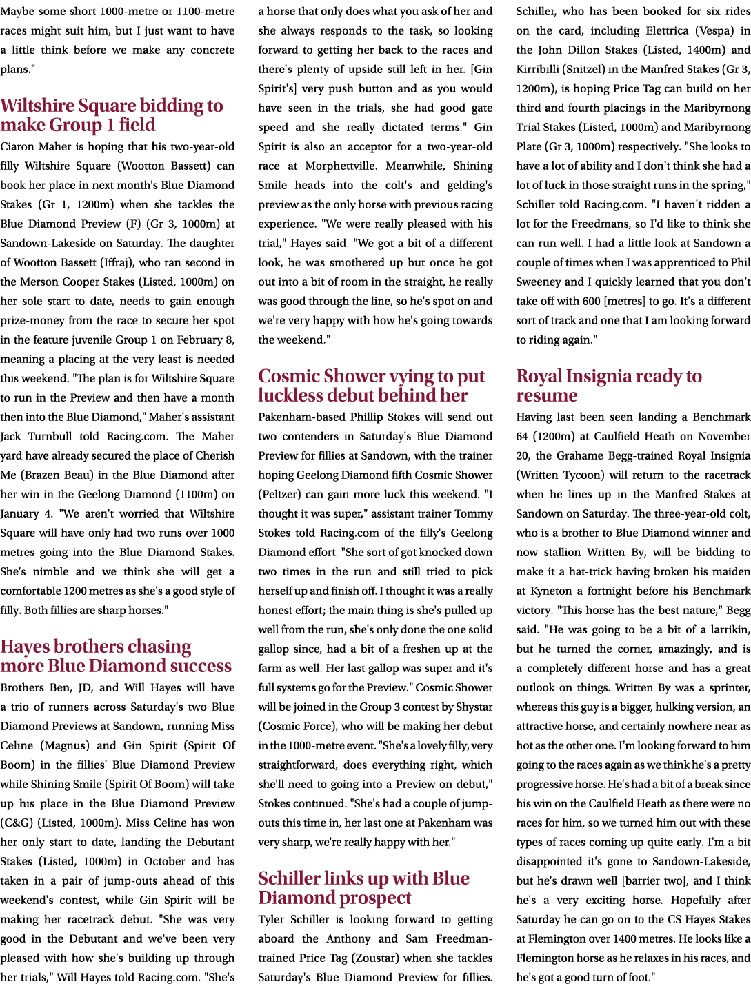 Maybe some short 1000 metre or 1100 metre races might suit him, but I just want to have a little think before we make...