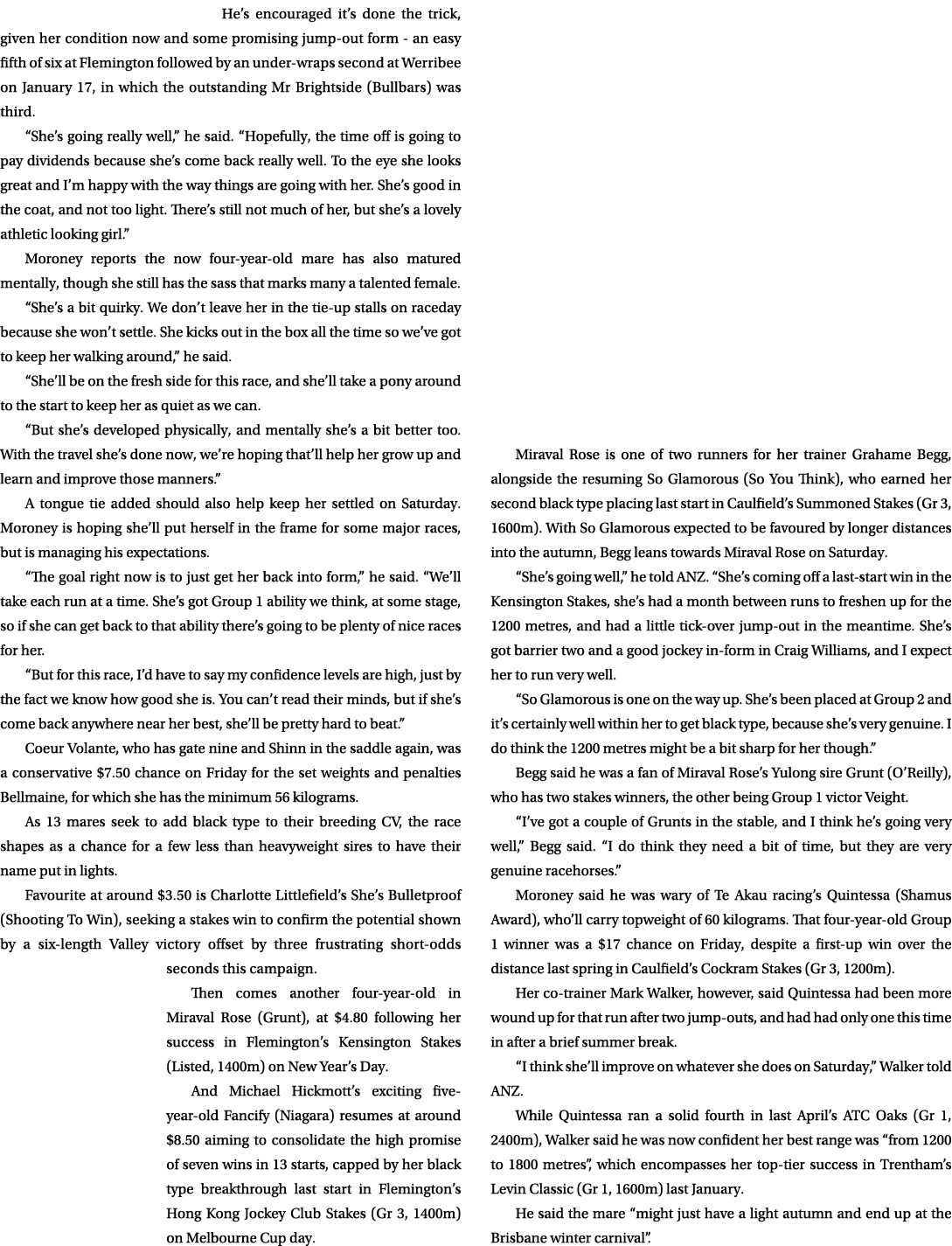 He’s encouraged it’s done the trick, given her condition now and some promising jump out form an easy fifth of six at...