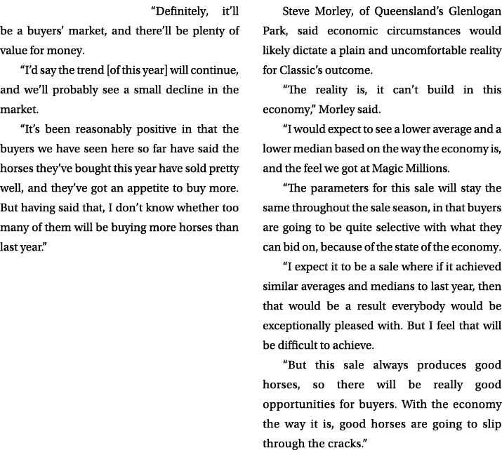 “Definitely, it’ll be a buyers’ market, and there’ll be plenty of value for money. “I’d say the trend [of this year] ...