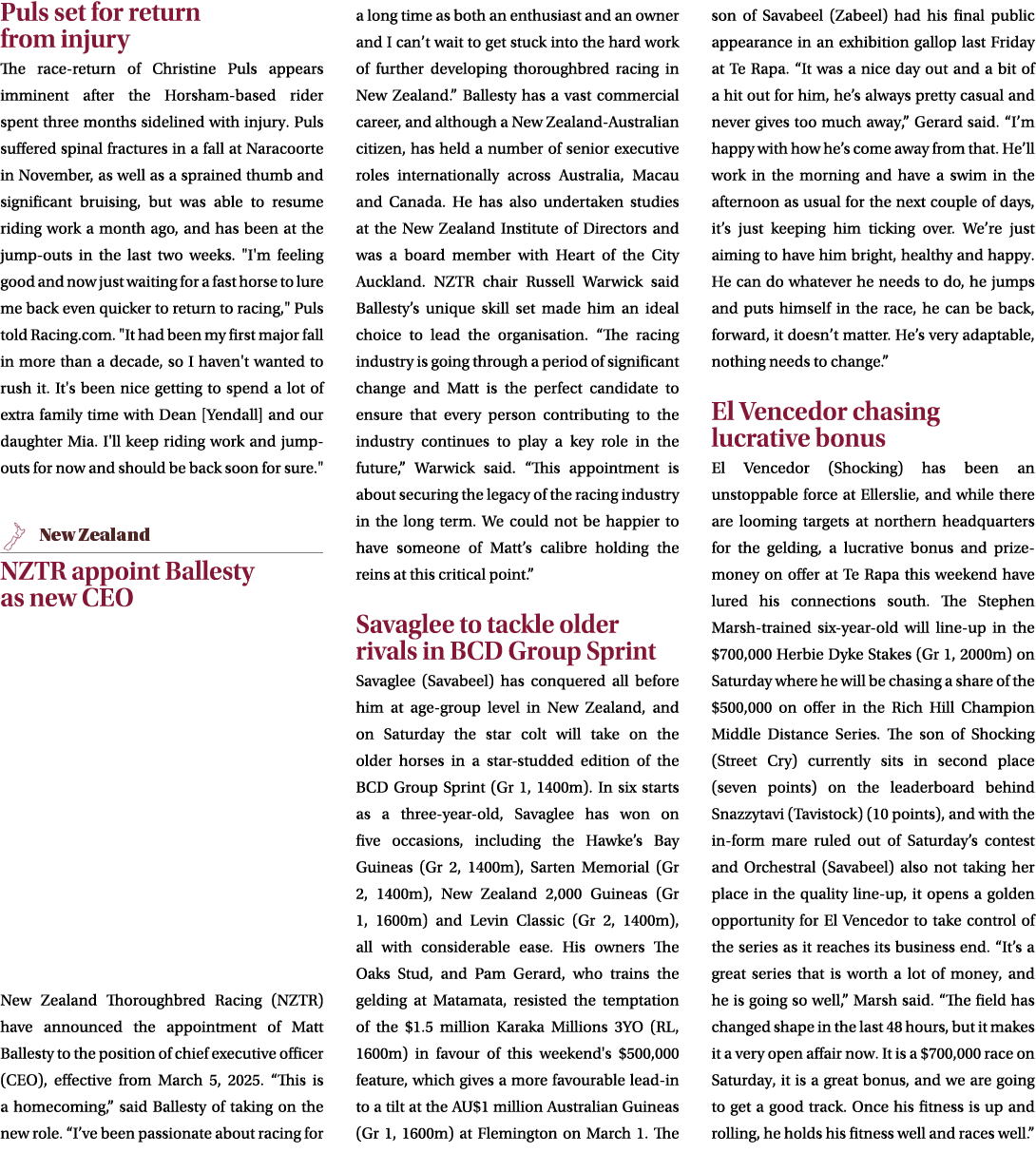 Puls set for return from injury The race return of Christine Puls appears imminent after the Horsham based rider spen...