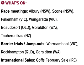 ￼ What's on: Race meetings: Albury (NSW), Scone (NSW), Pakenham (VIC), Wangaratta (VIC), Beaudesert (QLD), Geraldton ...