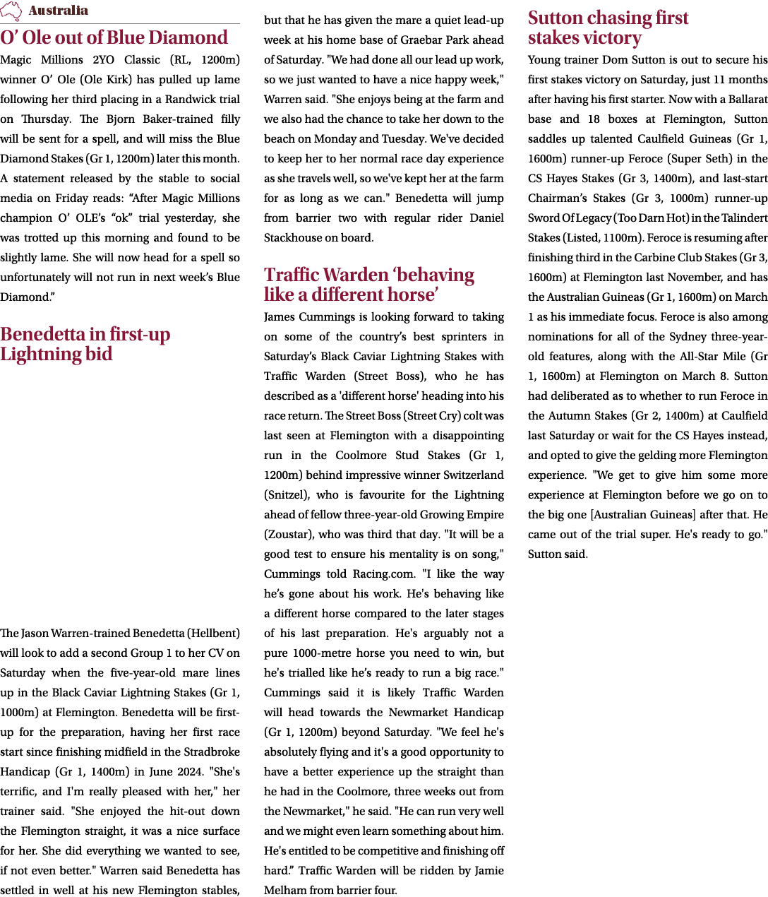 ￼ O’ Ole out of Blue Diamond Magic Millions 2YO Classic (RL, 1200m) winner O’ Ole (Ole Kirk) has pulled up lame follo...