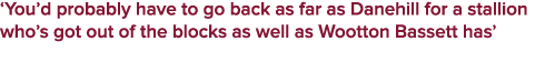 ‘You’d probably have to go back as far as Danehill for a stallion who’s got out of the blocks as well as Wootton Bass...