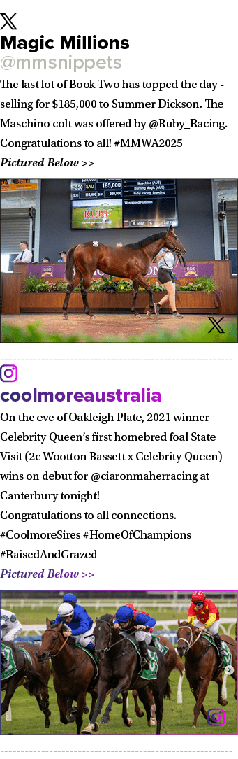 ￼ Magic Millions @mmsnippets The last lot of Book Two has topped the day selling for $185,000 to Summer Dickson. The ...