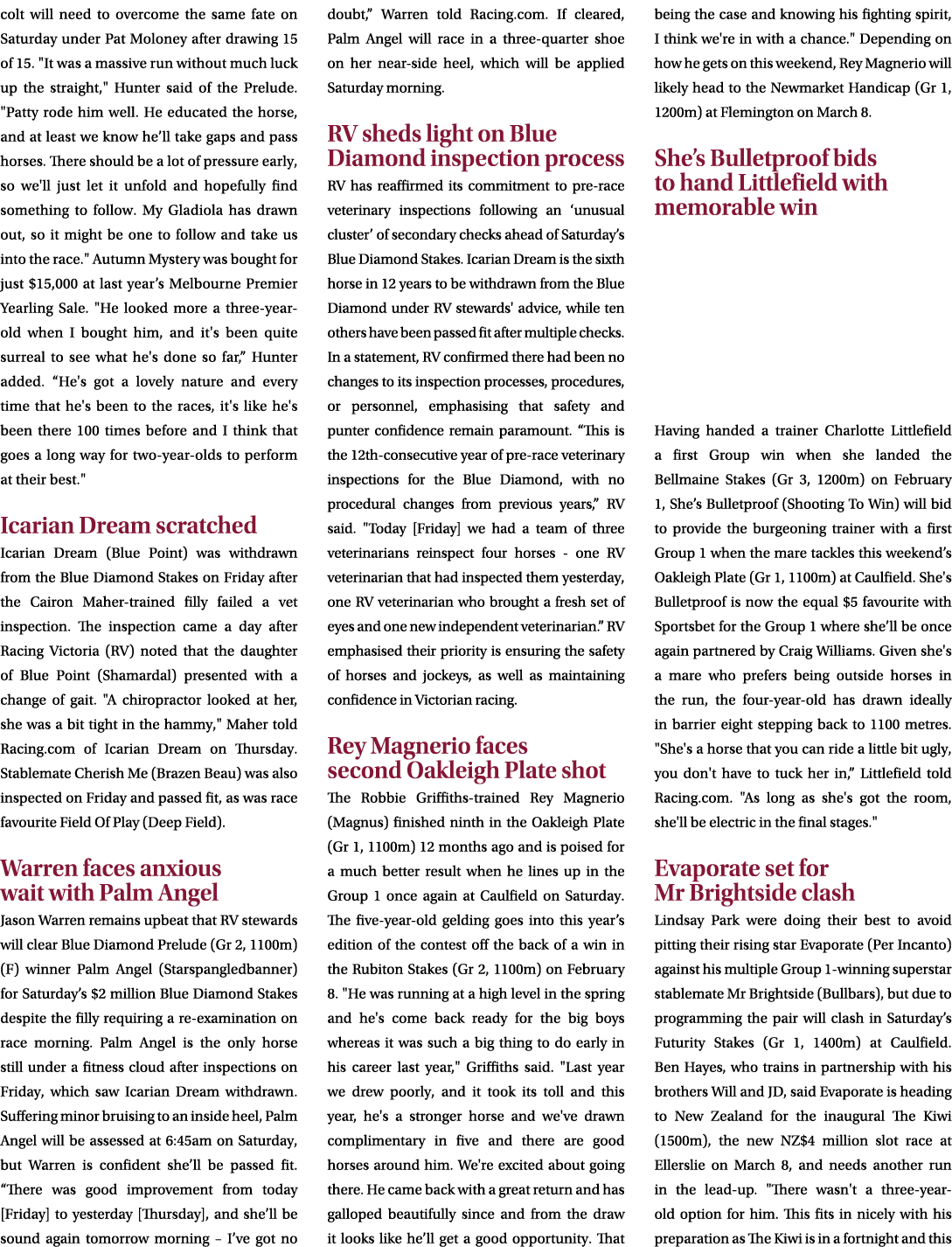 colt will need to overcome the same fate on Saturday under Pat Moloney after drawing 15 of 15. \“It was a massive run...