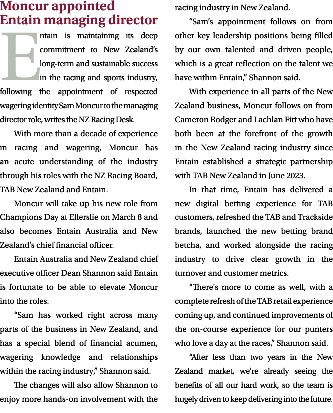 Moncur appointed Entain managing director Entain is maintaining its deep commitment to New Zealand’s long term and su...