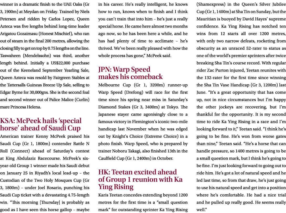 winner in a dramatic finish to the UAE Oaks (Gr 3, 1900m) at Meydan on Friday. Trained by Niels Petersen and ridden b...