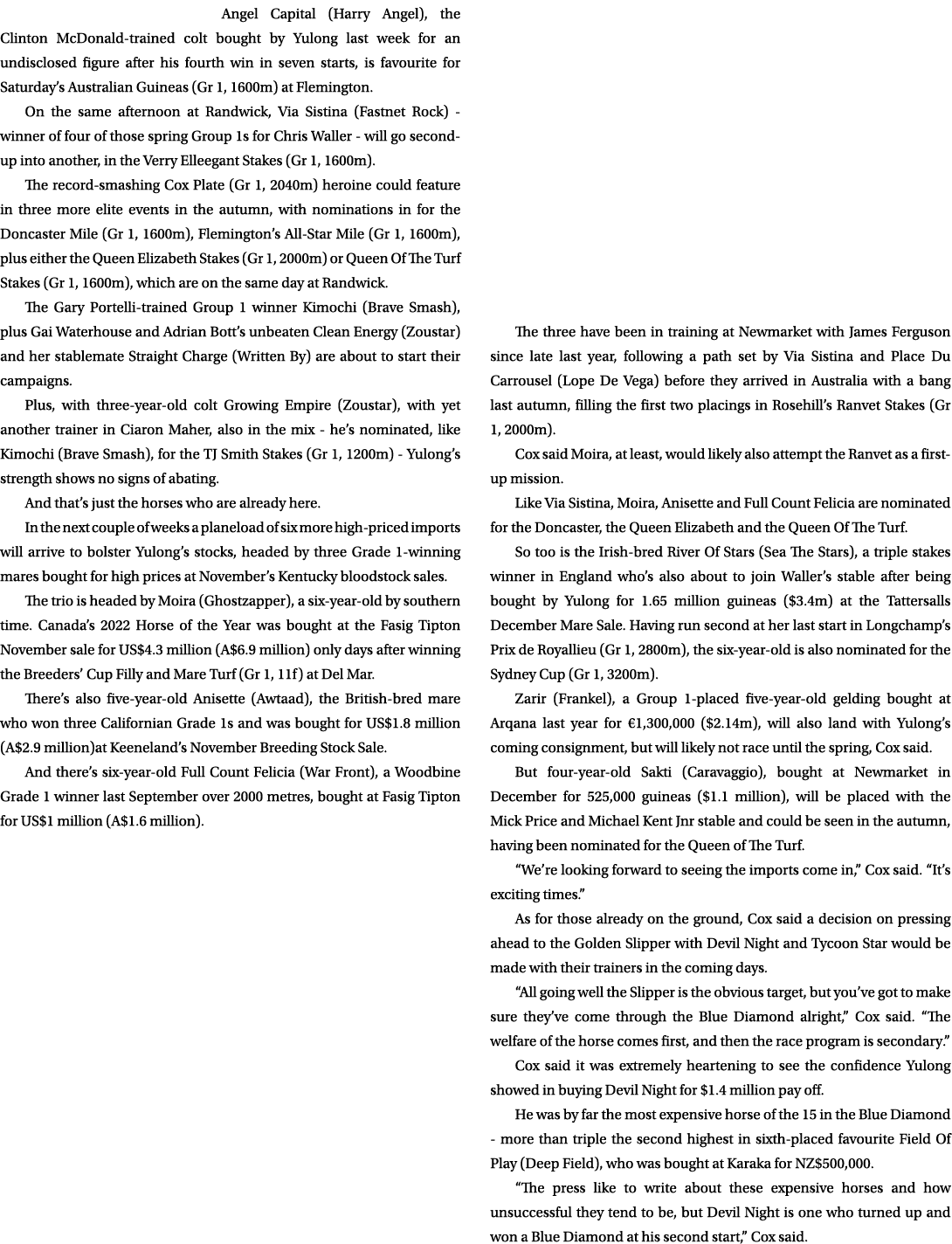 Angel Capital (Harry Angel), the Clinton McDonald trained colt bought by Yulong last week for an undisclosed figure a...