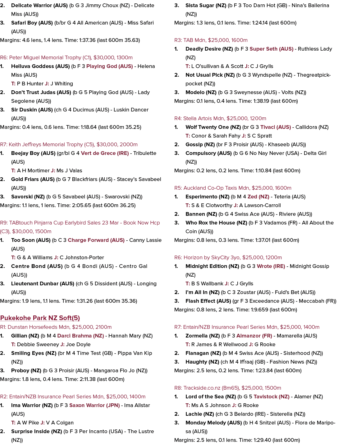 2. Delicate Warrior (AUS) (b G 3 Jimmy Choux (NZ) Delicate Miss (AUS)) 3. Safari Boy (AUS) (b/br G 4 All American (AU...