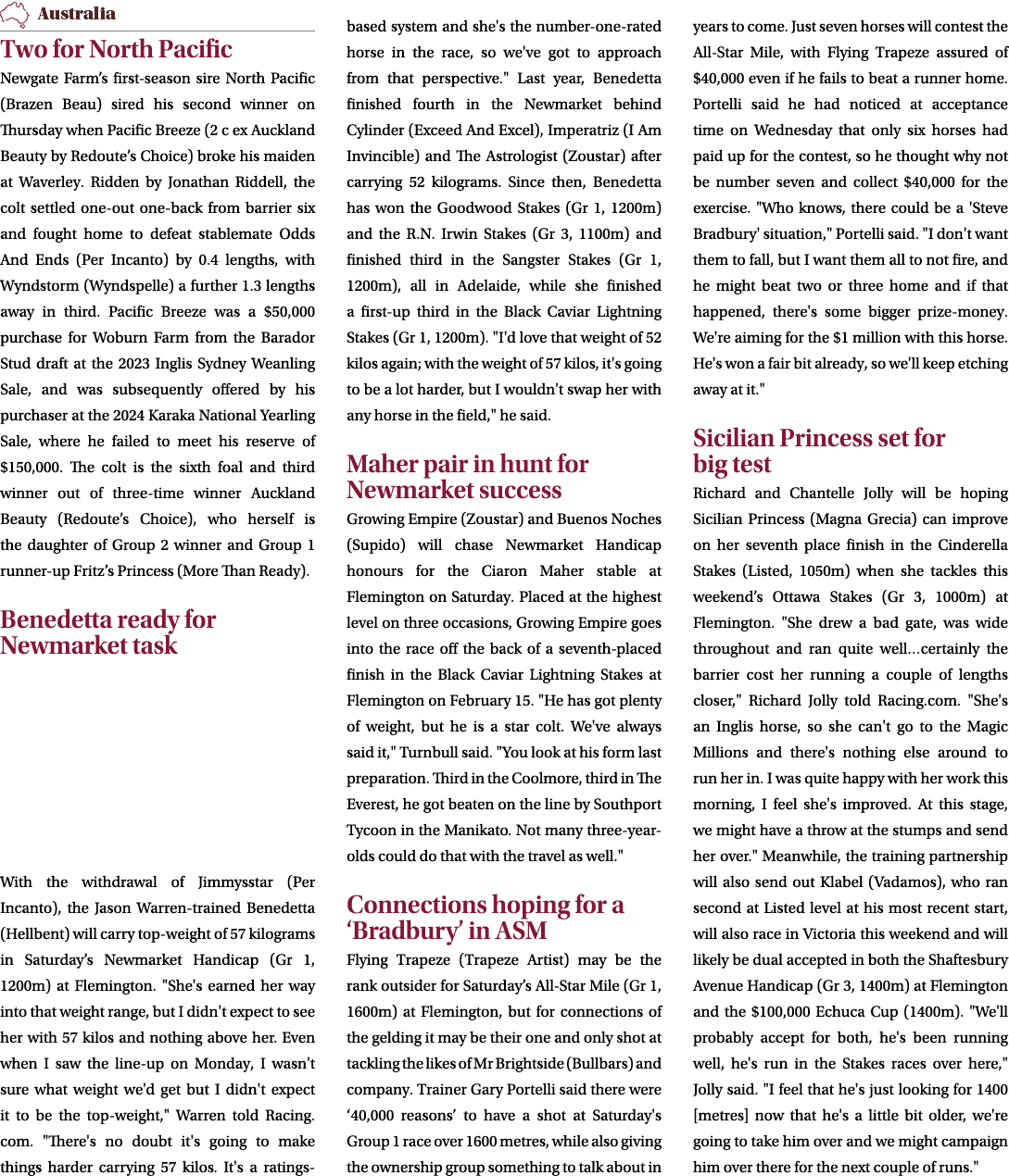 ￼ Two for North Pacific Newgate Farm’s first season sire North Pacific (Brazen Beau) sired his second winner on Thurs...