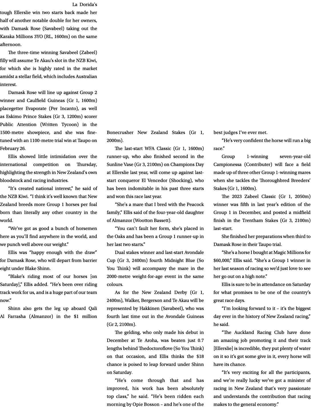 La Dorida's tough Ellerslie win two starts back made her half of another notable double for her owners, with Damask R...