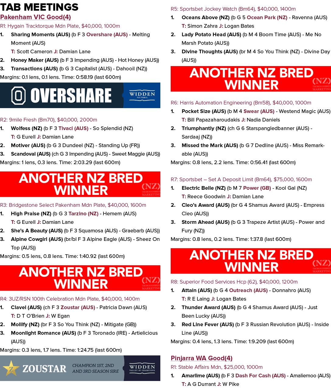 Tab Meetings Pakenham VIC Good(4) R1: Hygain Tracktorque Mdn Plate, $40,000, 1000m 1. Sharing Moments (AUS) (b F 3 Ov...