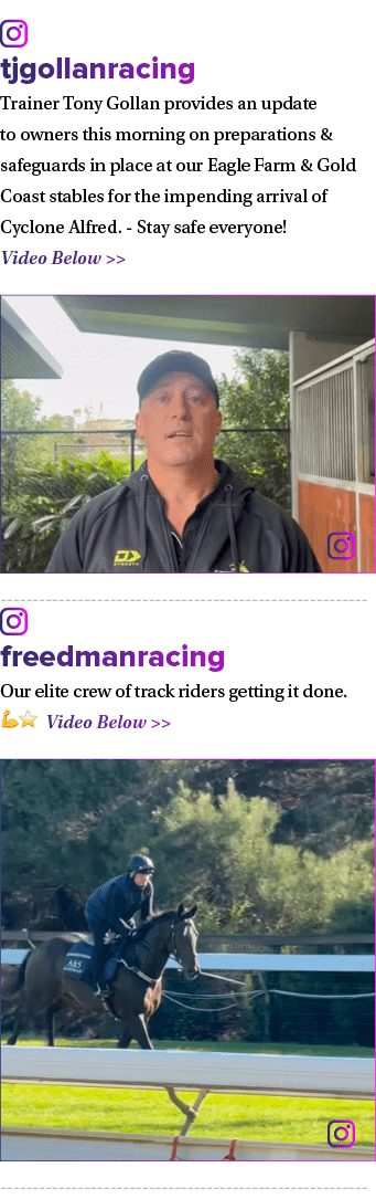 ￼ tjgollanracing Trainer Tony Gollan provides an update to owners this morning on preparations & safeguards in place ...