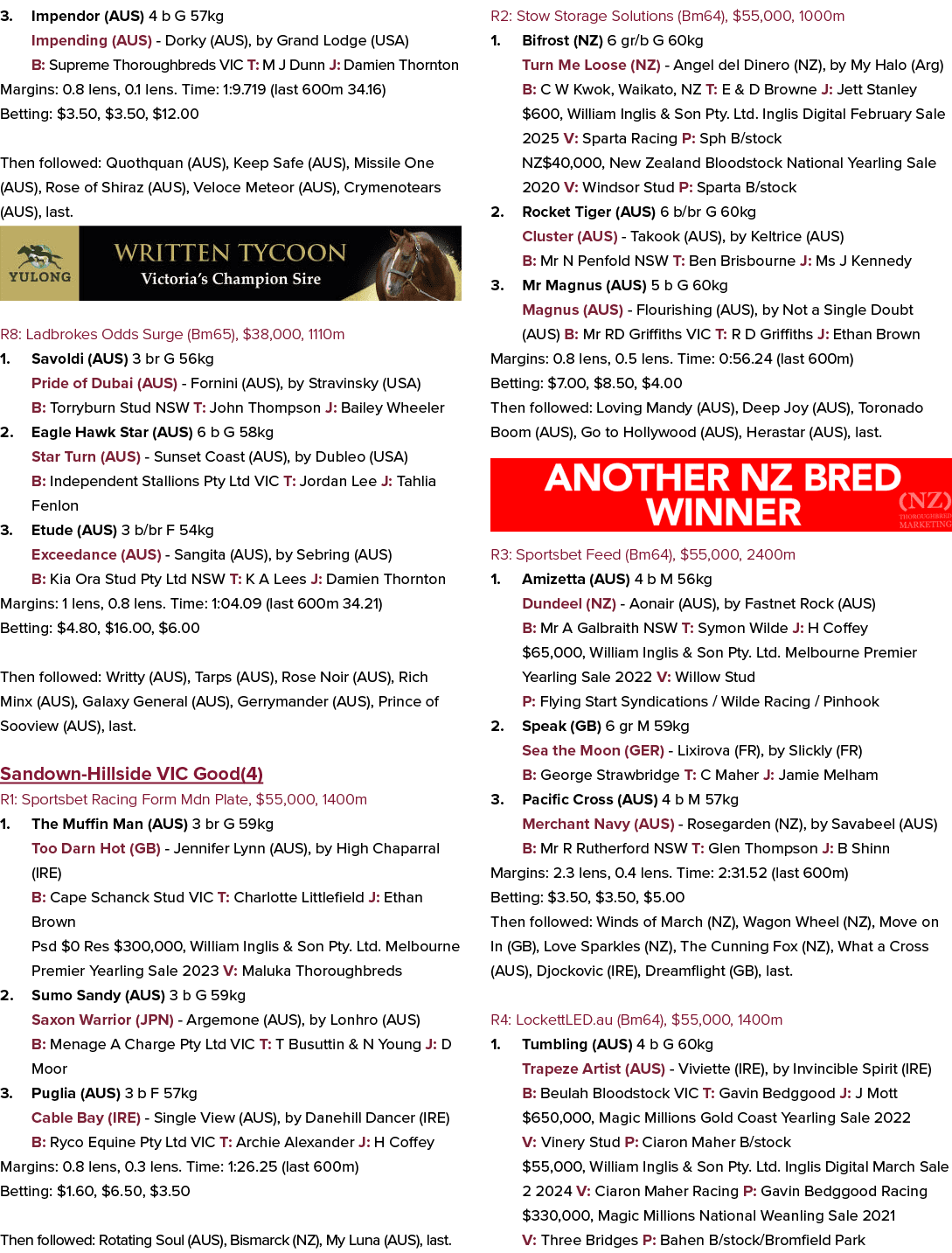 3. Impendor (AUS) 4 b G 57kg Impending (AUS) Dorky (AUS), by Grand Lodge (USA) B: Supreme Thoroughbreds VIC T: M J Du...