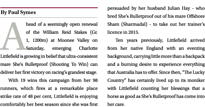 ￼ Ahead of a seemingly open renewal of the William Reid Stakes (Gr. 1, 1200m) at Moonee Valley on Saturday, emerging ...