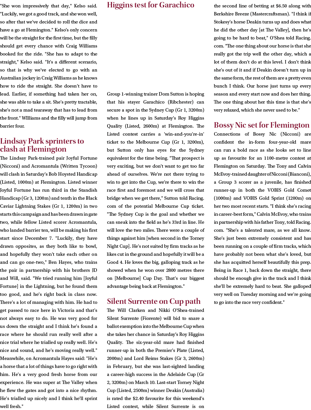 \“She won impressively that day,\" Kelso said. \"Luckily, we got a good track, and she won well, so after that we've ...
