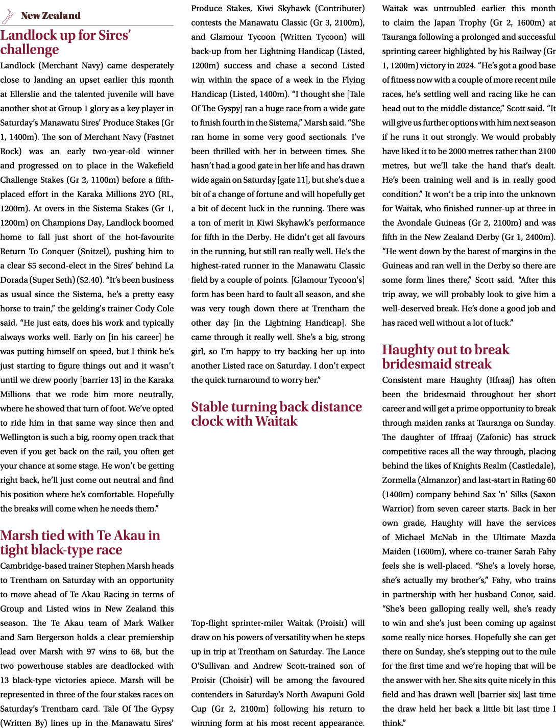 ￼ Landlock up for Sires’ challenge Landlock (Merchant Navy) came desperately close to landing an upset earlier this m...