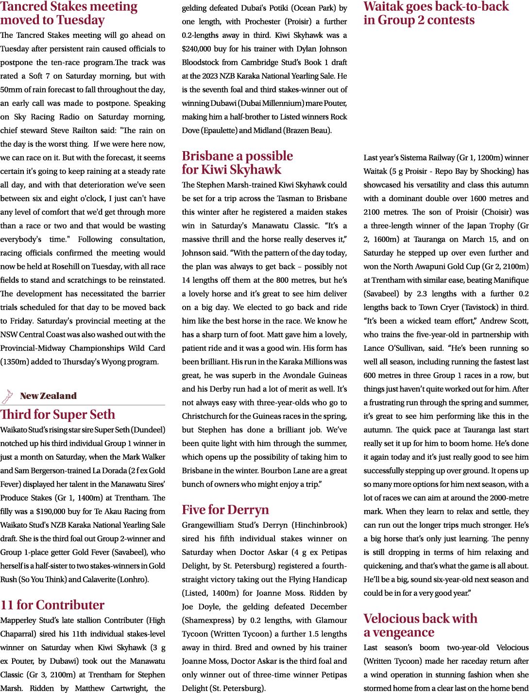 Tancred Stakes meeting moved to Tuesday The Tancred Stakes meeting will go ahead on Tuesday after persistent rain cau...