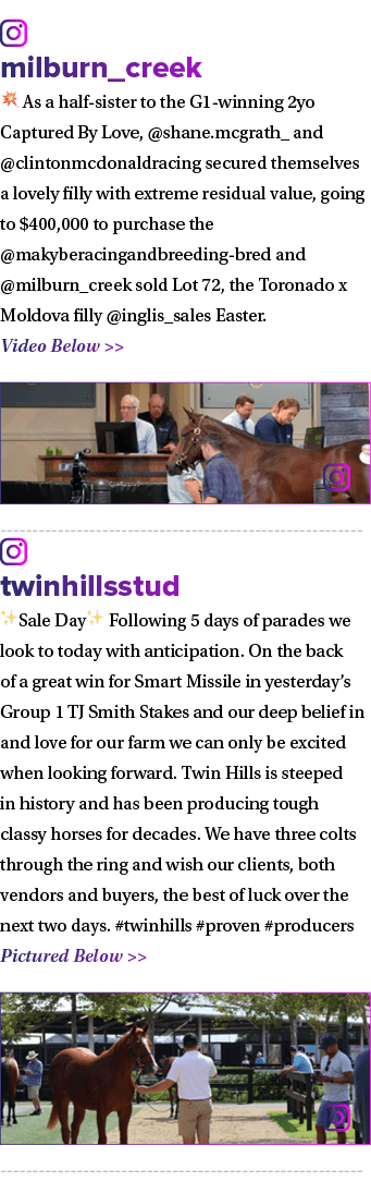 ￼ milburn_creek 💥 As a half sister to the G1 winning 2yo Captured By Love, @shane.mcgrath_ and @clintonmcdonaldracin...