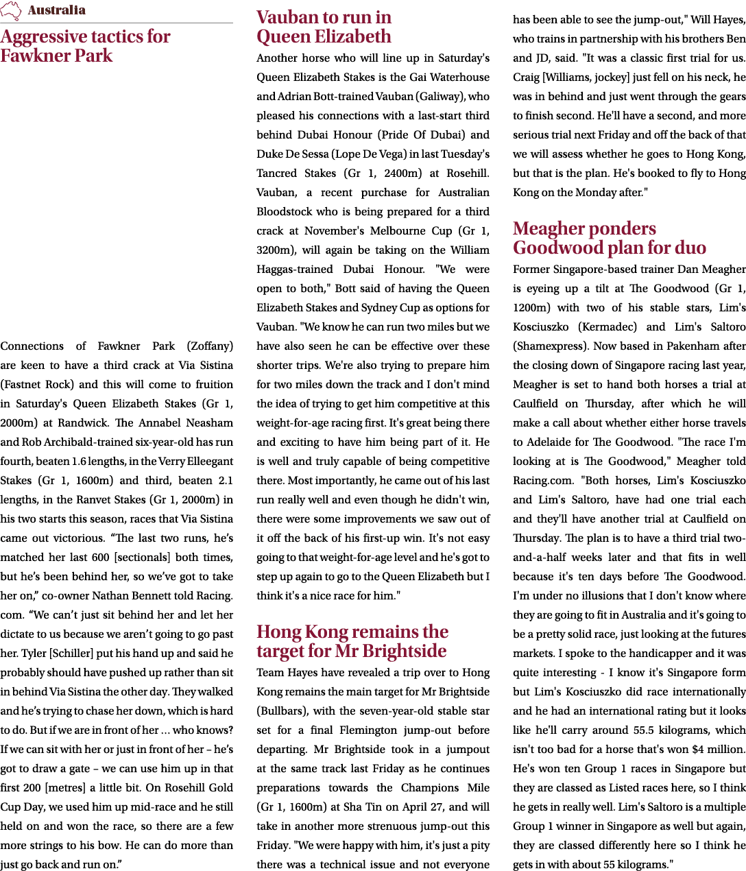 ￼ Aggressive tactics for Fawkner Park Connections of Fawkner Park (Zoffany) are keen to have a third crack at Via Sis...