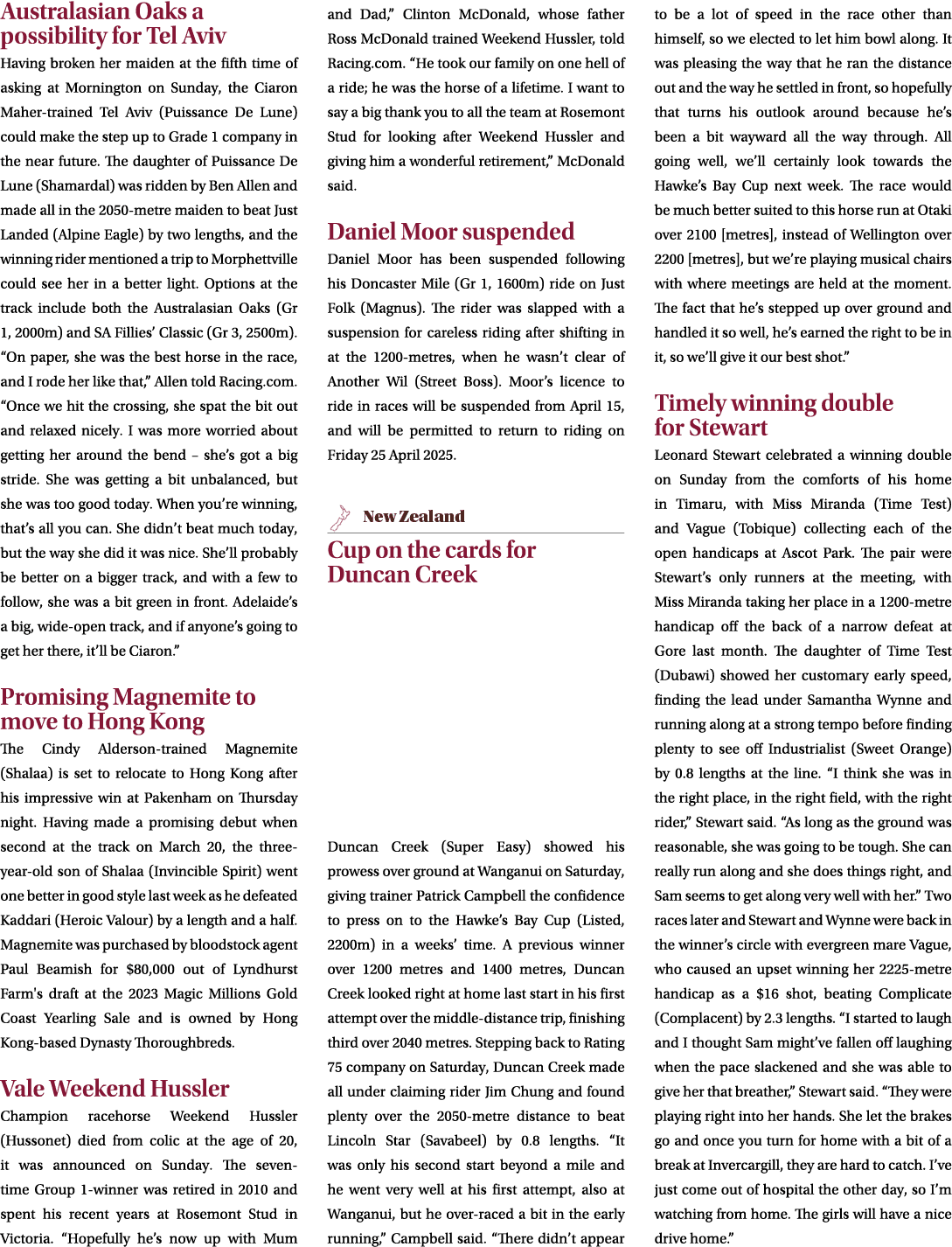 Australasian Oaks a possibility for Tel Aviv Having broken her maiden at the fifth time of asking at Mornington on Su...