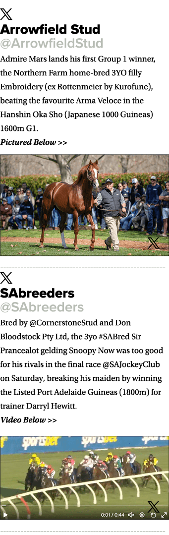 ￼ Arrowfield Stud @ArrowfieldStud Admire Mars lands his first Group 1 winner, the Northern Farm home bred 3YO filly E...