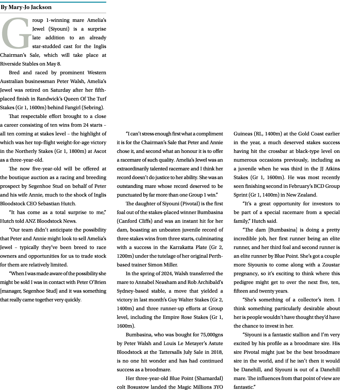 ￼ Group 1 winning mare Amelia’s Jewel (Siyouni) is a surprise late addition to an already star studded cast for the I...