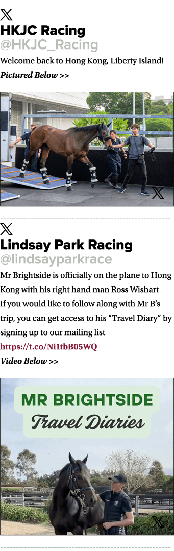 ￼ HKJC Racing @HKJC_Racing Welcome back to Hong Kong, Liberty Island! Pictured Below   ￼ ￼ Lindsay Park Racing @lind...