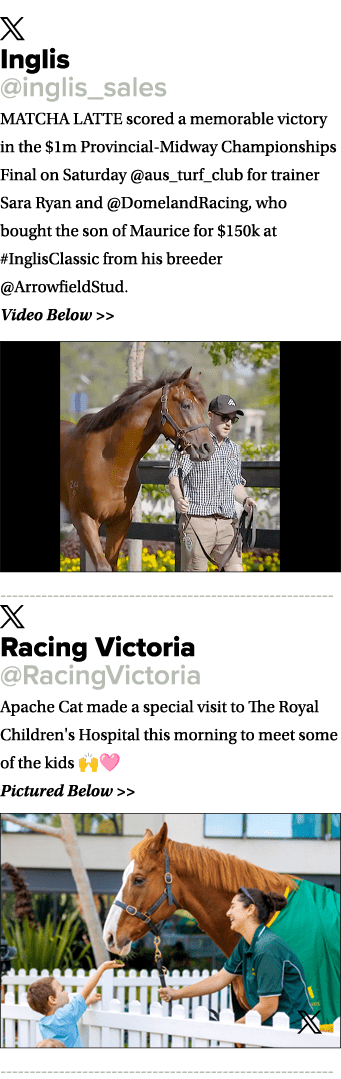 ￼ Inglis @inglis_sales MATCHA LATTE scored a memorable victory in the $1m Provincial Midway Championships Final on Sa...