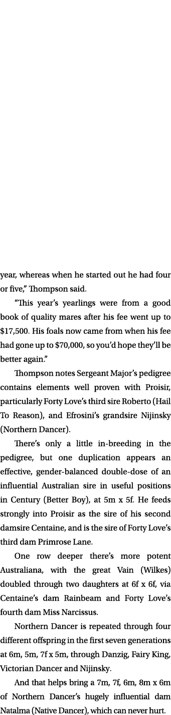 year, whereas when he started out he had four or five,” Thompson said. “This year’s yearlings were from a good book o...