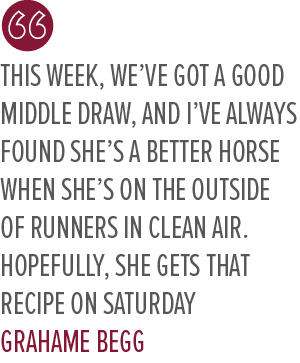 This week, we’ve got a good middle draw, and I’ve always found she’s a better horse when she’s on the outside of runn...