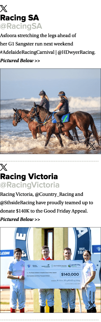 ￼ Racing SA @RacingSA Asfoora stretching the legs ahead of her G1 Sangster run next weekend #AdelaideRacingCarnival |...