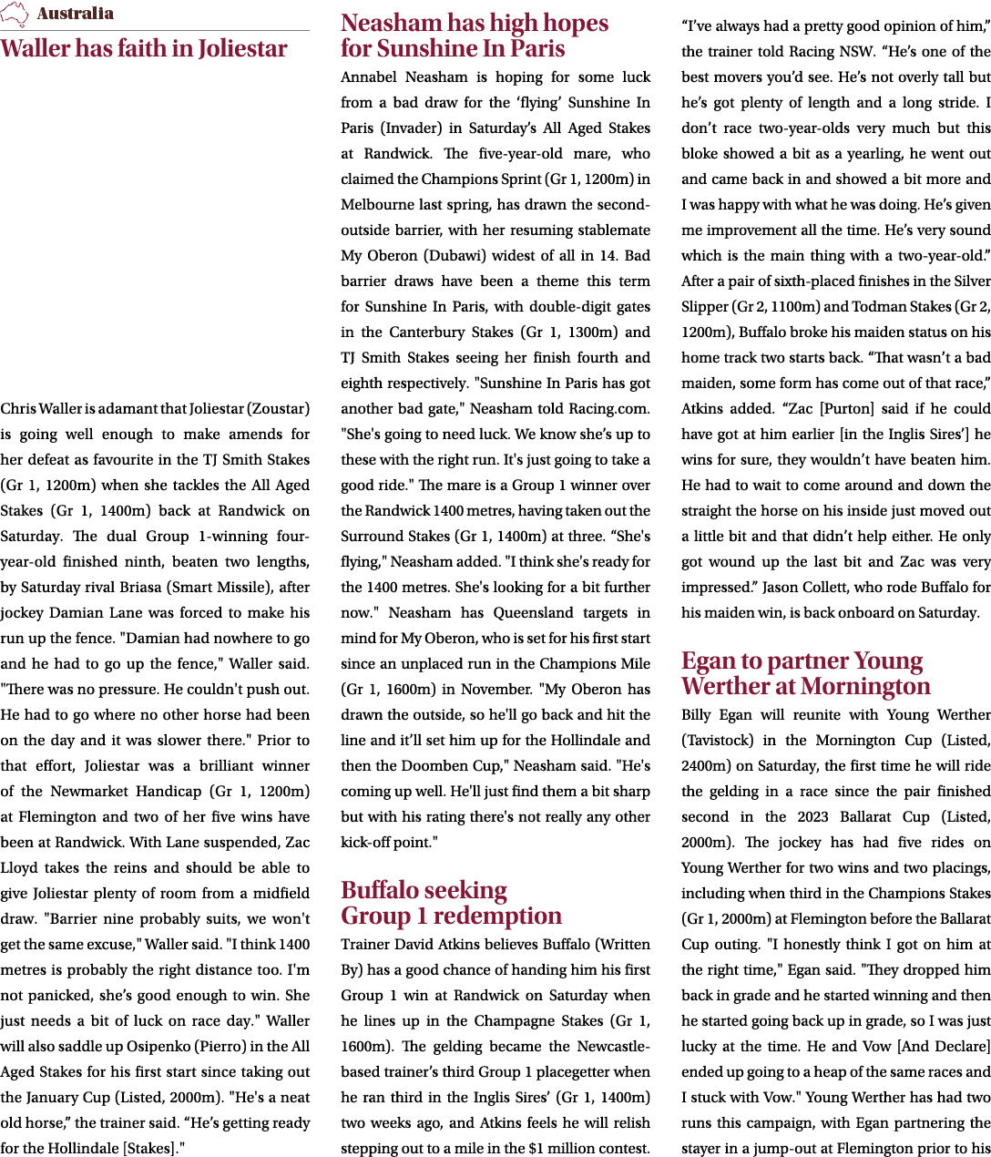 ￼ Waller has faith in Joliestar Chris Waller is adamant that Joliestar (Zoustar) is going well enough to make amends ...